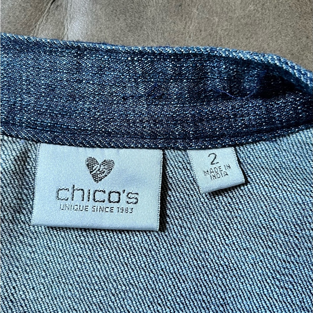 Chico’s Dark Blue Denim Jacket with Turquoise Accents - Picture 4 of 7